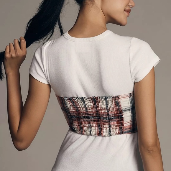 NWT By Anthropologie Strapless Bow Bandeau
Crop  Top Size Large in Plaid - Picture 2 of 7